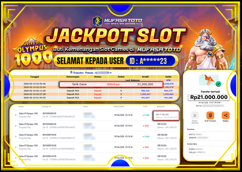 MUFASATOTO JACKPOT PRAGMATIC PLAY Rp 21.000.000 | LUNAS